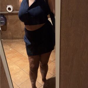 Black Halter Crop Top and Skirt Set